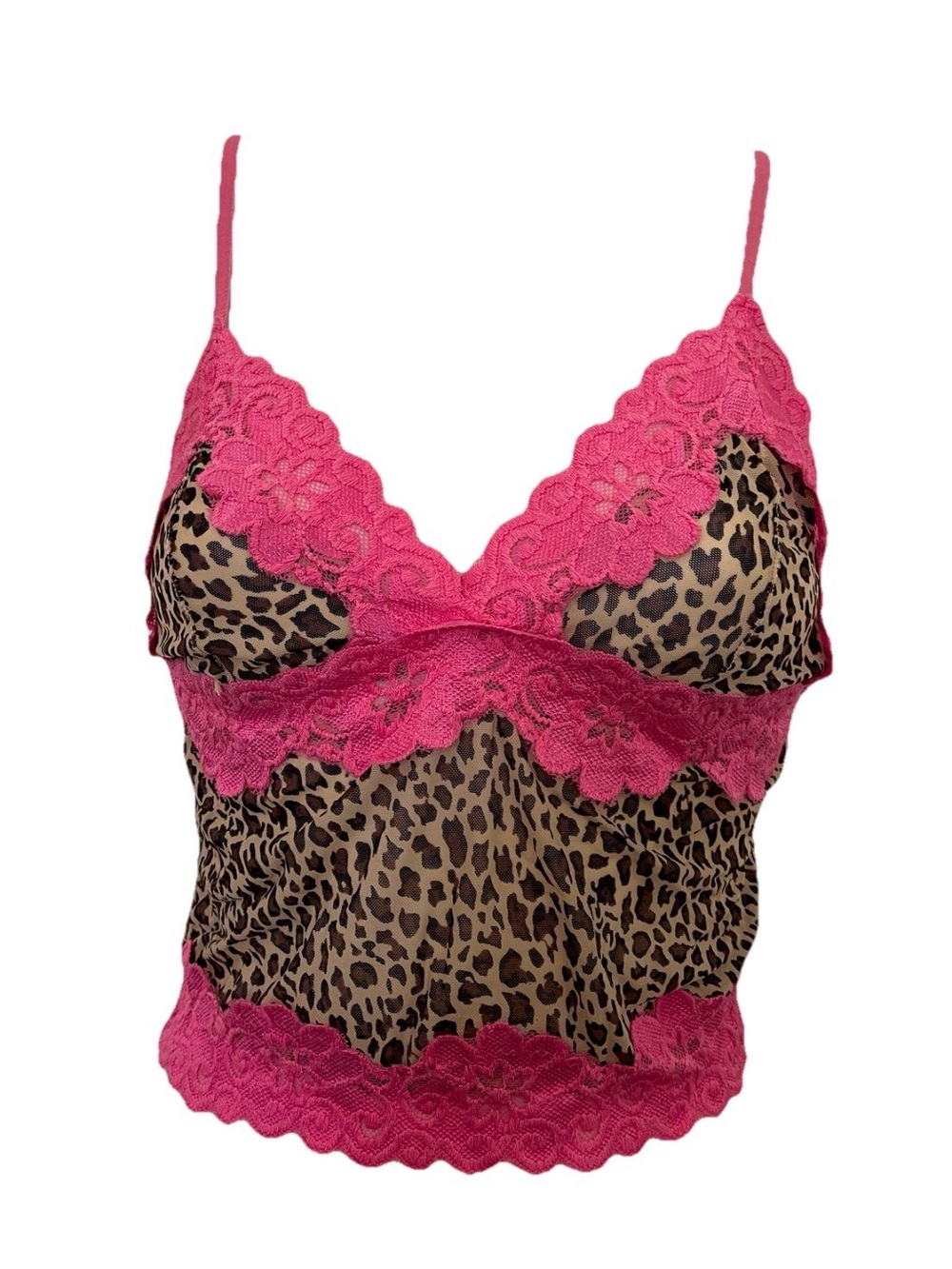 LEOPARD Print and PINK LACE Sweet CAMI Top Size XS